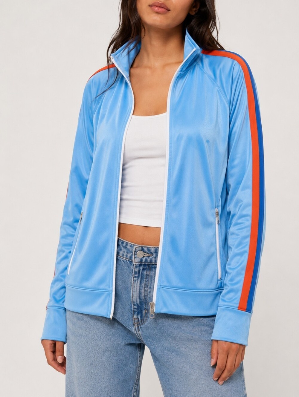 Retro Y2K Billie Zip Up Track Jacket Blue Orange Streetwear Sporty Women's L